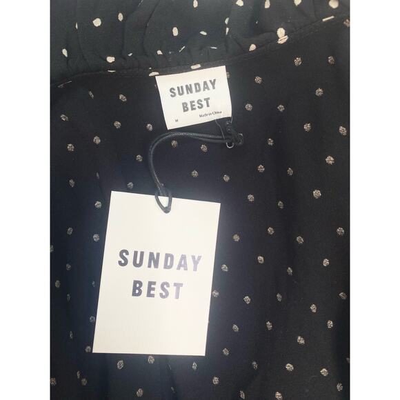 SUNDAY BEST B&W Polka Dot Short Sleeve Ruffle Trim Wrap Dress US MEDIUM NWT - Picture 14 of 16